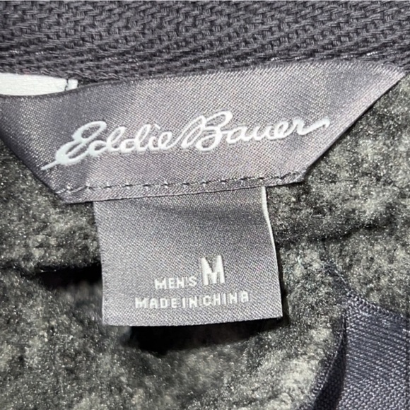 EDDIE BAUER Mens Medium 1/4 Snap Radiator Fleece Pullover Gray Warm Fall EUC - Picture 10 of 12